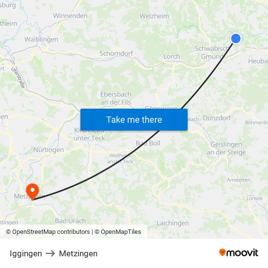 Iggingen to Metzingen map