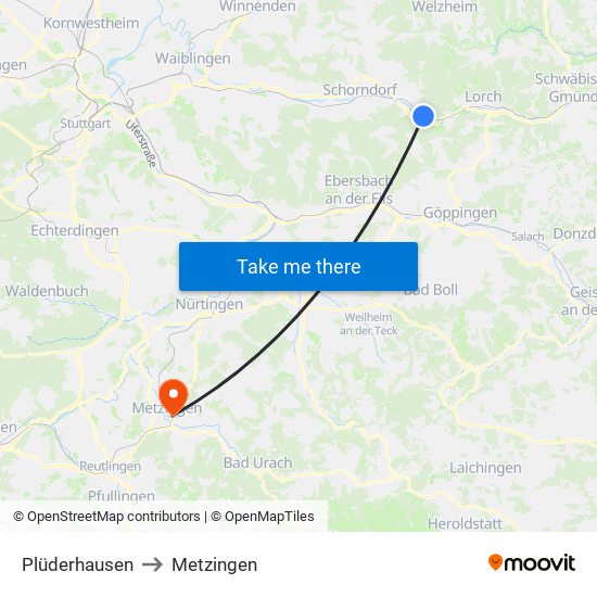 Plüderhausen to Metzingen map