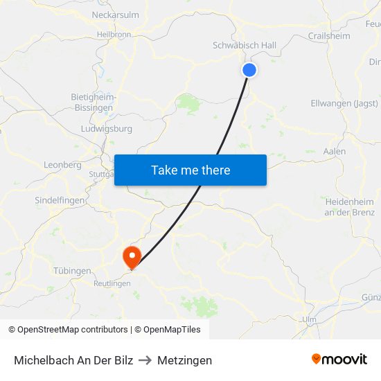 Michelbach An Der Bilz to Metzingen map