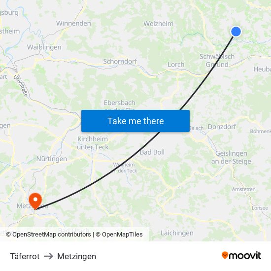 Täferrot to Metzingen map