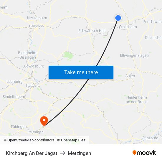 Kirchberg An Der Jagst to Metzingen map