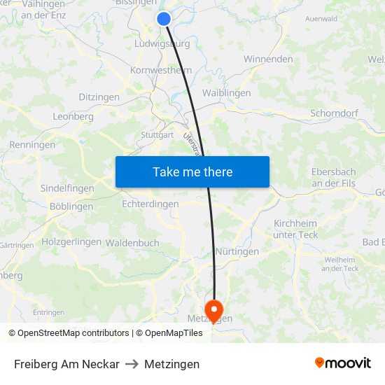 Freiberg Am Neckar to Metzingen map