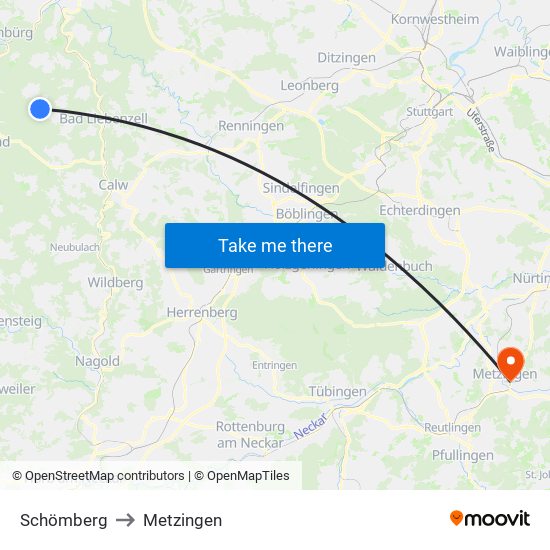 Schömberg to Metzingen map