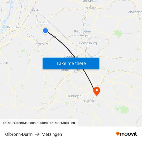 Ölbronn-Dürrn to Metzingen map