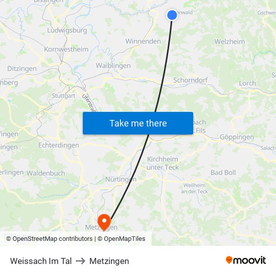 Weissach Im Tal to Metzingen map