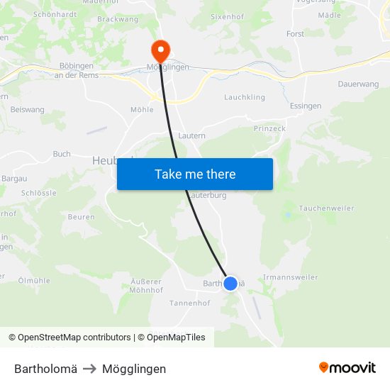 Bartholomä to Mögglingen map