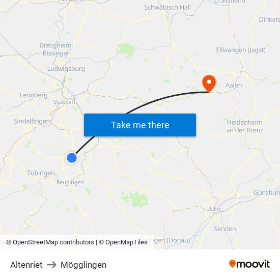 Altenriet to Mögglingen map
