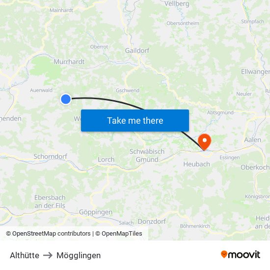 Althütte to Mögglingen map