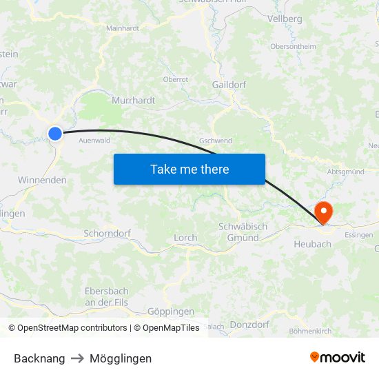 Backnang to Mögglingen map