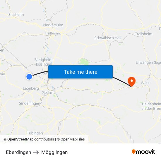 Eberdingen to Mögglingen map