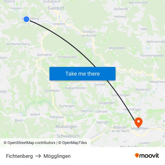 Fichtenberg to Mögglingen map