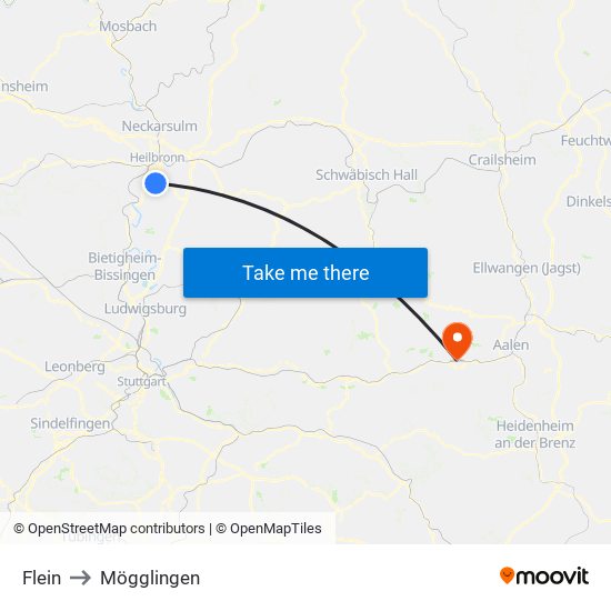 Flein to Mögglingen map