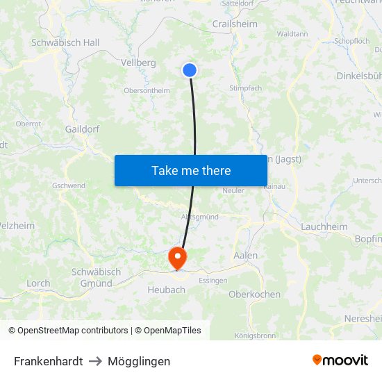Frankenhardt to Mögglingen map