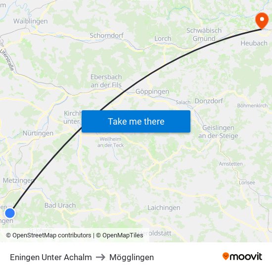 Eningen Unter Achalm to Mögglingen map