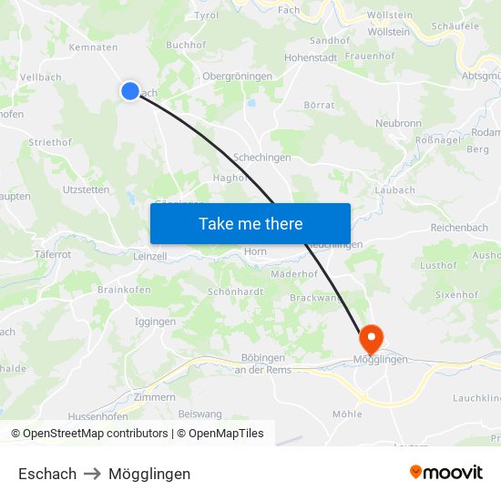 Eschach to Mögglingen map