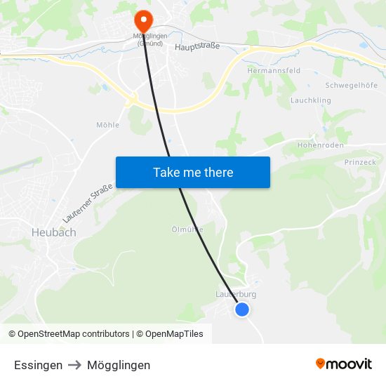 Essingen to Mögglingen map