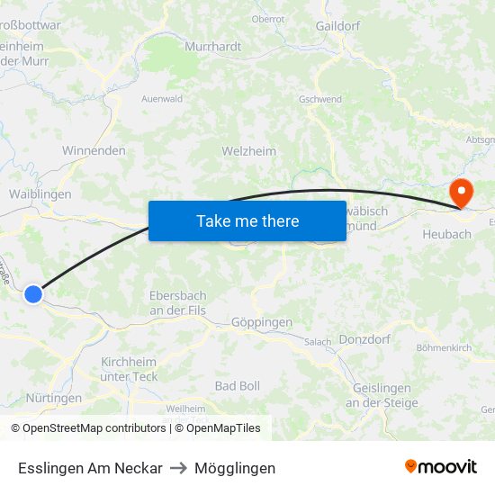 Esslingen Am Neckar to Mögglingen map