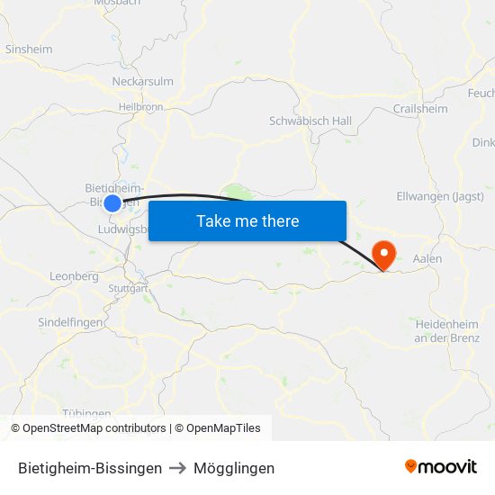 Bietigheim-Bissingen to Mögglingen map