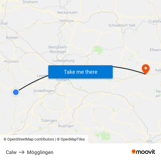 Calw to Mögglingen map