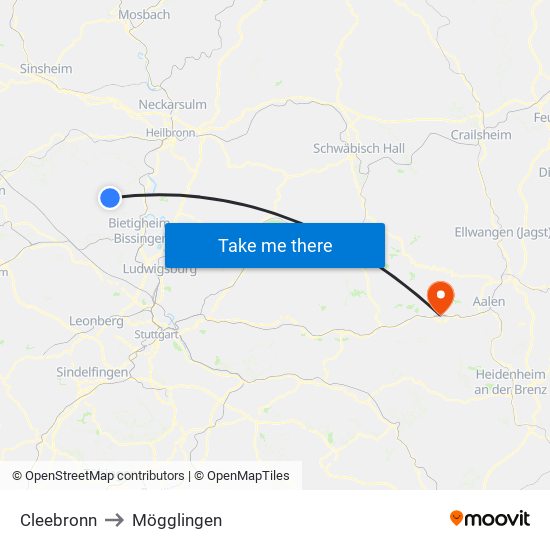 Cleebronn to Mögglingen map