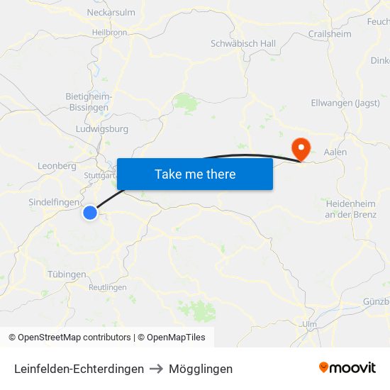 Leinfelden-Echterdingen to Mögglingen map