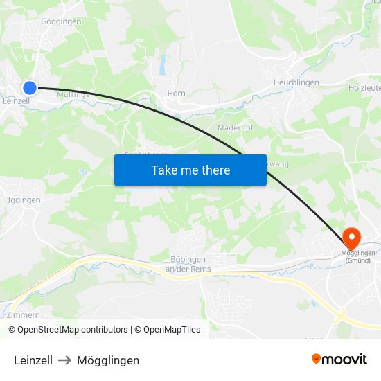 Leinzell to Mögglingen map