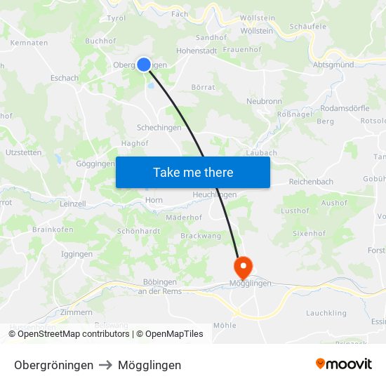 Obergröningen to Mögglingen map