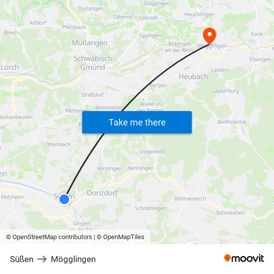 Süßen to Mögglingen map