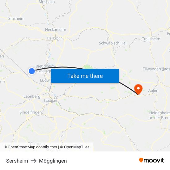 Sersheim to Mögglingen map