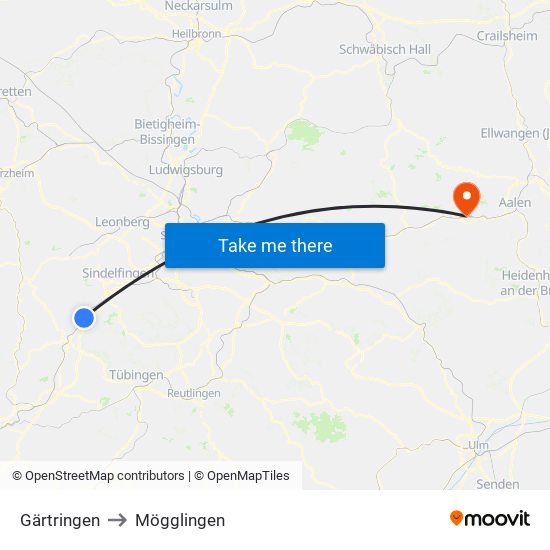 Gärtringen to Mögglingen map