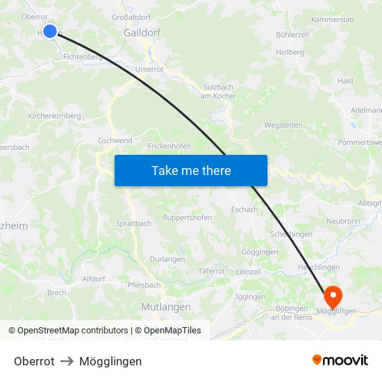 Oberrot to Mögglingen map