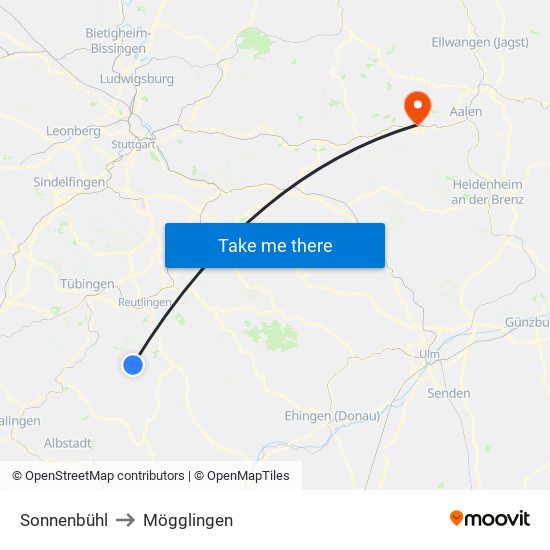 Sonnenbühl to Mögglingen map