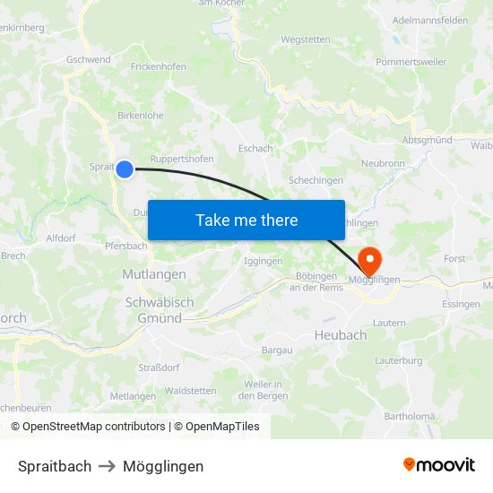 Spraitbach to Mögglingen map