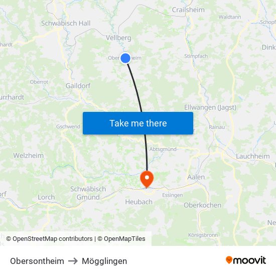Obersontheim to Mögglingen map