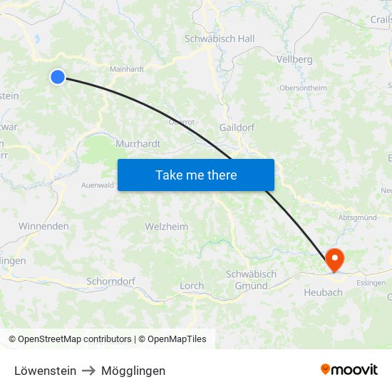 Löwenstein to Mögglingen map