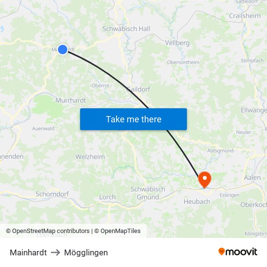Mainhardt to Mögglingen map