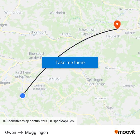 Owen to Mögglingen map