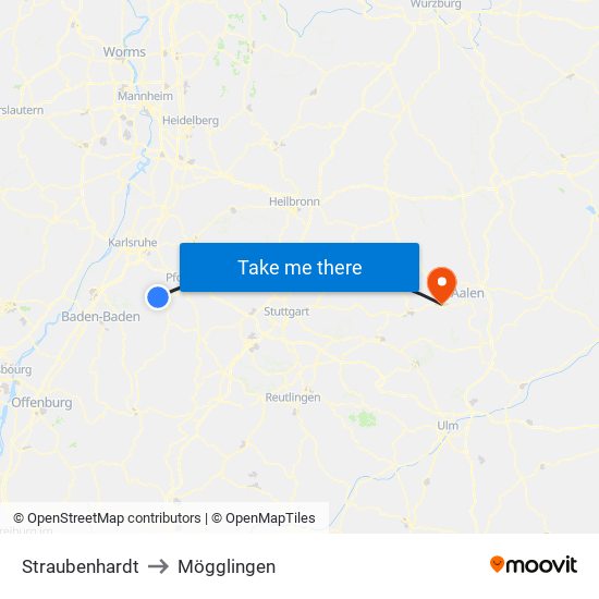 Straubenhardt to Mögglingen map