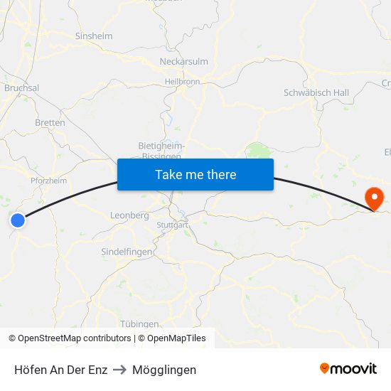 Höfen An Der Enz to Mögglingen map