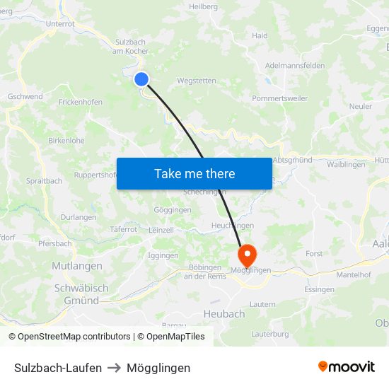 Sulzbach-Laufen to Mögglingen map