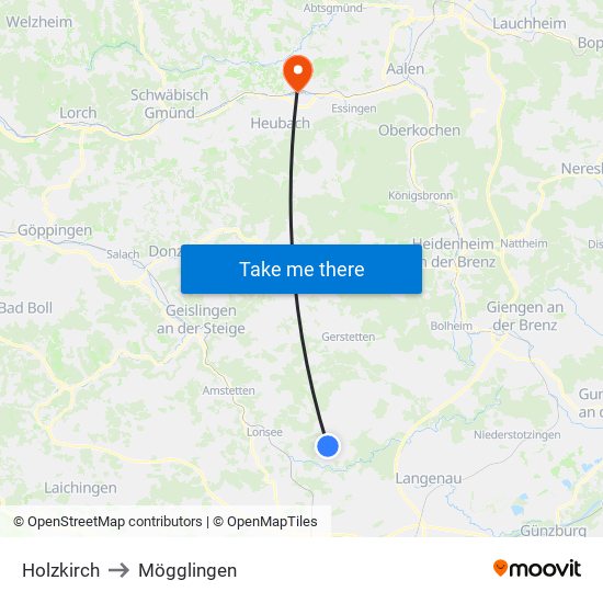 Holzkirch to Mögglingen map