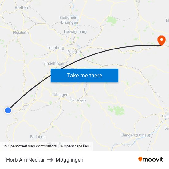 Horb Am Neckar to Mögglingen map