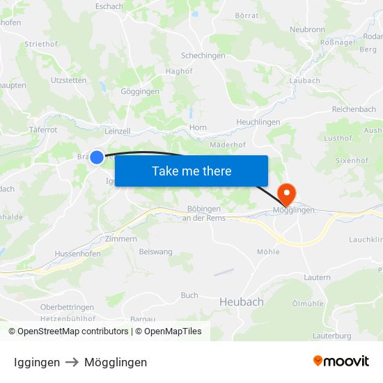 Iggingen to Mögglingen map