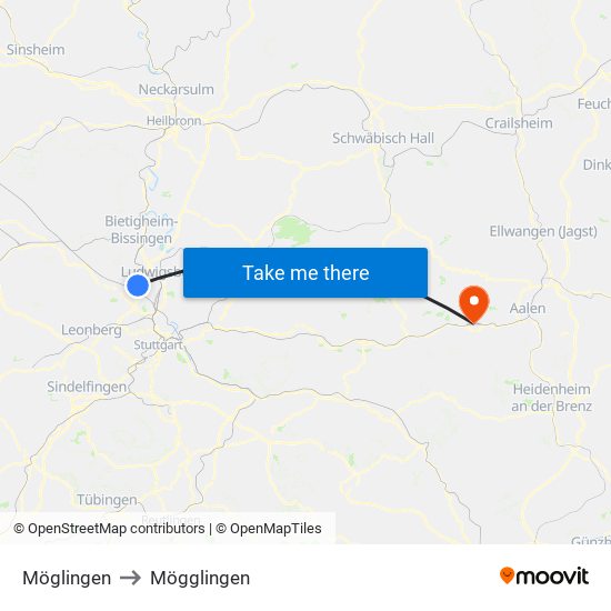 Möglingen to Mögglingen map