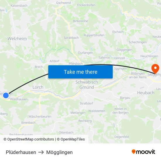 Plüderhausen to Mögglingen map