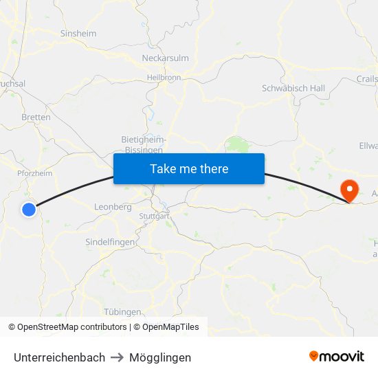 Unterreichenbach to Mögglingen map