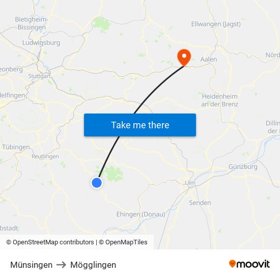 Münsingen to Mögglingen map