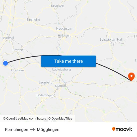 Remchingen to Mögglingen map