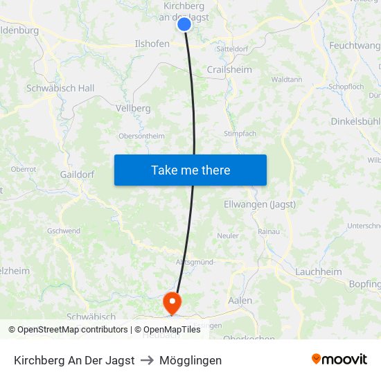 Kirchberg An Der Jagst to Mögglingen map