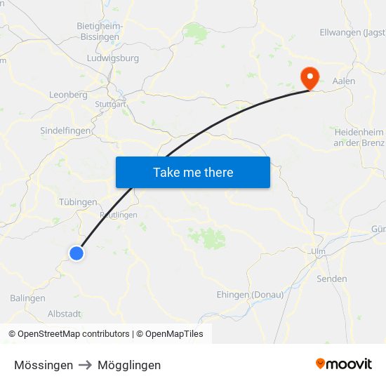 Mössingen to Mögglingen map